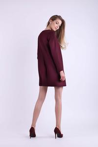 Burgundy Trapezoidal Short dress with bow on the neckline