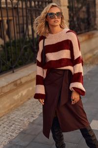 Loose sweater with wide pink and maroon stripes