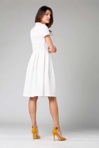 Ecru Flared short-sleeved Dress with Stand-up Collar
