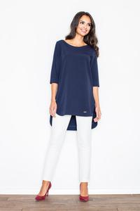 Dark Blue Simple Office Style Long Blouse-Tunic