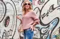 Pink Classic Oversize Sweater with V-neck