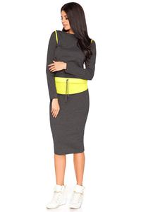Dark Grey and Lime Fitted Sport Style Skirt