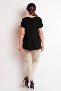 Black Classic Short Sleeves Blouse with Contrasting Pipping