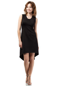 Black Asymmetric Hem Transparent Details Dress