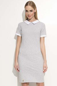 Grey Mini Dress with Contrasting White Collar