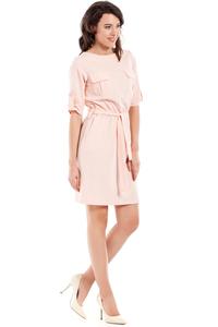 Powder Pink Casual Rolled-up Sleeves Mini Dress