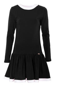 Black Long Sleeves Dress with White Contrasting Piping