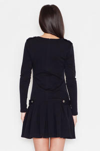 Black Casual Long Sleeves Pleated Mini Dress