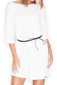 Ecru Casual Comfy 3/4 Sleeves Mini Dress with Belt