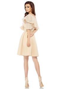 Beige Cocktail Dress for One Shoulder with Mesh Frill