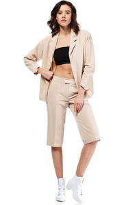 Beige Loose Fit Classic Style Blazer