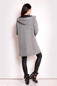 Grey Hooded No Buttons Coat