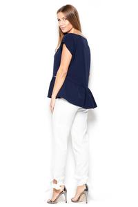 Dark Blue Short Sleeves Blouse with a Peplum