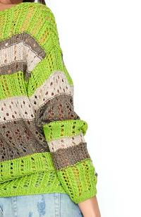 Lime beige Beige Openwork Sweater with Colorful Stripes