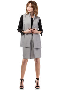 Grey Ladies Vest with Pockets and Belt