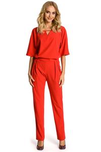 Red Elegant Jumpsuit with Short Sleeves