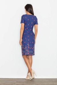 Blue Floral Pattern Coctail Pencil  Dress