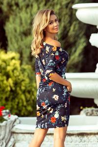 Navy Blue Dress Drawn in Colorful Flowers