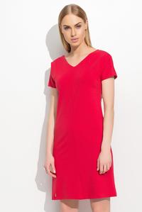 Red Short Sleeves Plain Dress