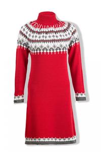 Red Knitted Scandinawian Patterns Dress