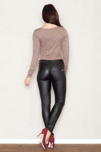 Black Faux Leather Stretch Skinny Pants with Slant Zipper Pockets