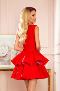 Red Evening Mini Dress with Lace Top