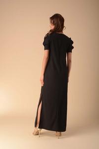 Black Simple Maxi Dress with a Cut Out on the Sleeves