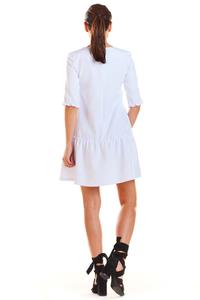 White V-neck dress with a frill at the bottom