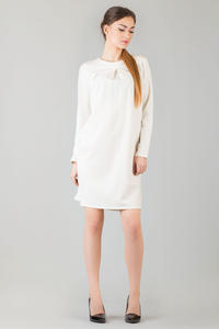 Ecru Shift Dress with Bateau Neckline and Back Gathered Waist