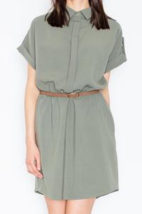 Green Shirt Dress with Rolled-up Sleeves