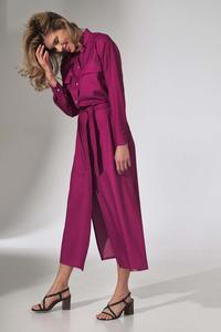 Fuchsia Button Closure Belted Midi Dress