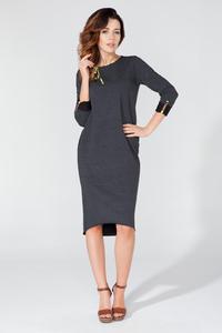 Dark Grey Casual 3/4 Sleeves Dress with Colorful Piping