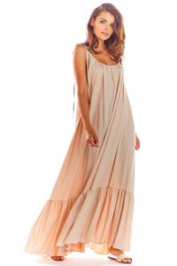 Beige Maxi Dress with thin straps with a frill