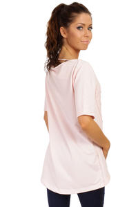 Pink Long T-shirt with Loose Neckline