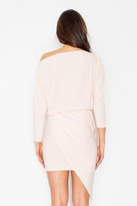 Light Pink Asymetrical Mini Boat Neckline Dress