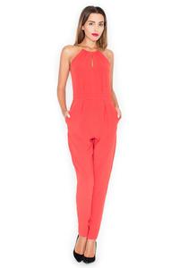 Red Elegant Chain Halterneck Long Legs Jumpsuit