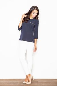 Dark Blue 3/4 Sleeves Blouse with Zippers