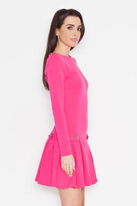 Pink Casual Long Sleeves Pleated Mini Dress