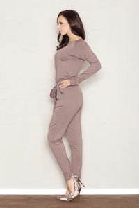 Brown Jumpsuit with Raglan Sleeves and Self Tie Belt