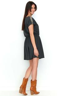 Graphite Boho Style Short Dress with Decorative Insets