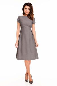 Grey Short Sleeves Midi Flared Dress