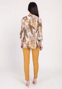 Ecru Chiffon Blouse with Leaves Fastened with Latch