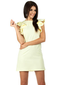 Yellow High Neck Shift Dress with Waterfall Shoulders
