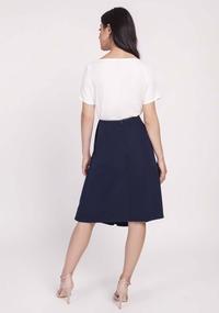 Navy Blue Trapezoid Skirt with Eco-Leather Ribbon