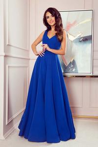 Cornflower Long Flared Dress with V-neck