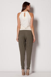 Olive Keyhole Halter Neckline Contrast Jumpsuit