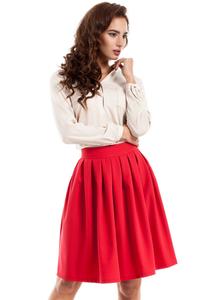 Red Pleated Knee Length Skirt
