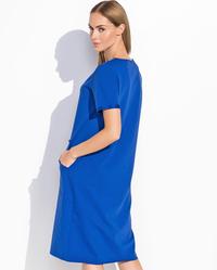 Dark Blue Casual Big Kangaroo Pocket Midi Dress
