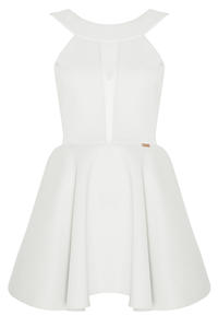 White Flared Evening Transparent Front Panel Dress