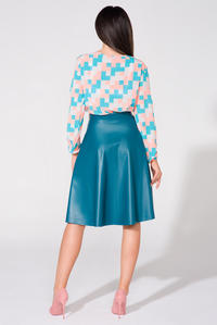 Sea Blue Flared Midi Eco-Leather Skirt